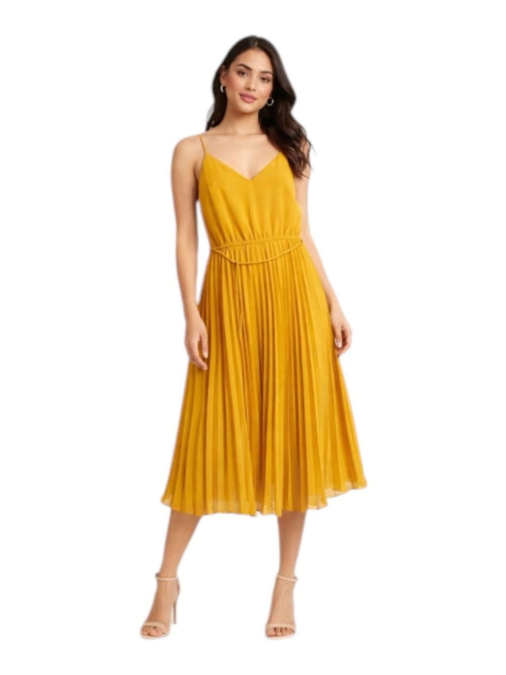 ASOS Design Mustard Yellow Pleated Midi Dress Petite Size 4